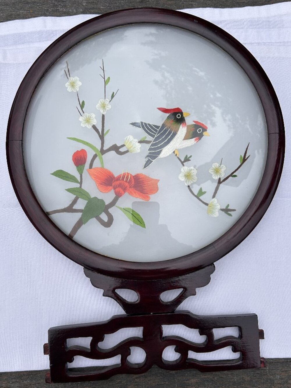 Salvaged Vintage Chinese Table Screen Silk Needle Work